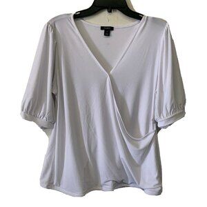 Halogen Womens White V Neck Stretch Surplice Blouse Size XL